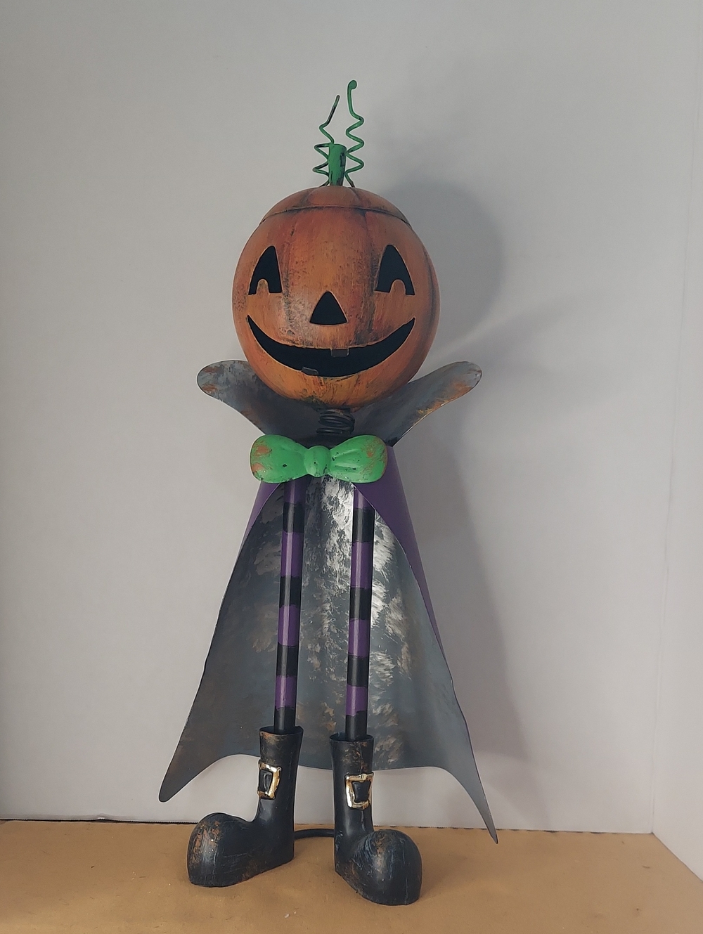 Halloween Pumpkin Metal  Jack-O'-Lantern Decoration - Orange and Green 18"H 9"W